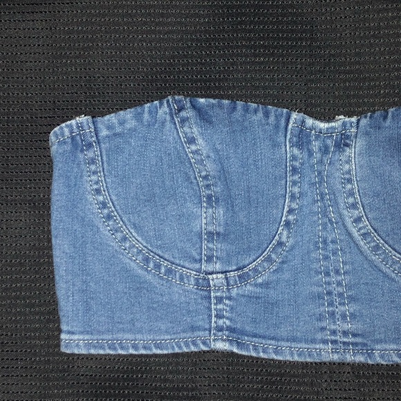 FASHION NOVA Crop TubeTop Bralet Blue Denim Jean - Picture 4 of 11